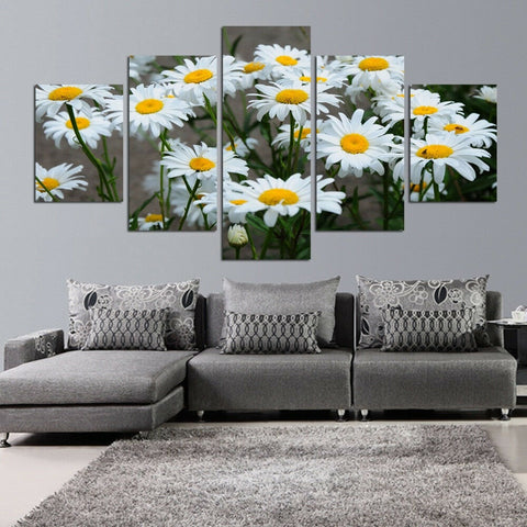 White Daisy Flowers Blooming Wall Art Canvas Printing Decor