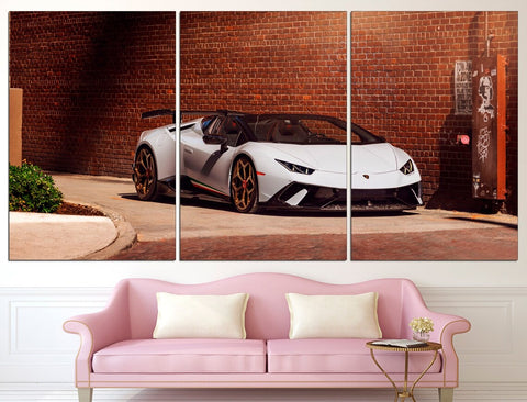 White Lamborghini Supercar Wall Art Canvas Printing Decor