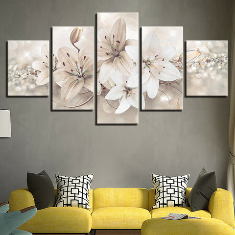 White Lily Flower Abstract Wall Art Canvas Printing Decor