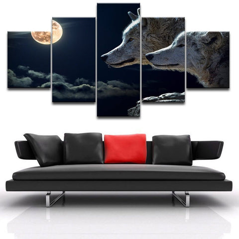 White Wolf Couple in the Full Moon Wall Art Canvas Printing Decor