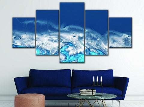 White & Blue Abstract Wave Wall Art Canvas Printing Decor