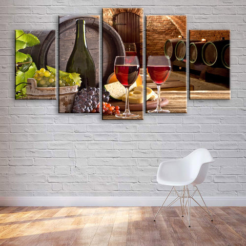 Wine Barrel And Wine Glasses Wall Art Canvas Printing Decor