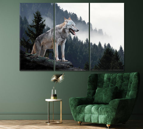 Wolf In The Green Forest Wall Art Canvas Printing Decor-3Panels