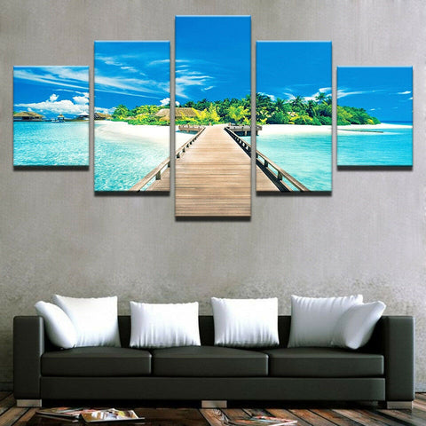 Wooden Bridge Tropical Beach Island Wall Art Canvas Printing Decor