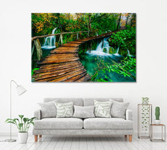 Wooden Bridge Waterfall Wall Art Decor Canvas Printing-1Panel