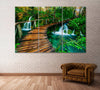 Image of Wooden Bridge Waterfall Wall Art Canvas Printing Decor-3Panels