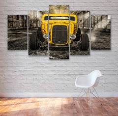 Yellow Hot Rod Car Wall Art Canvas Printing Decor