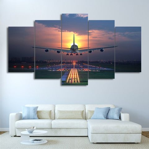 Sunset Airplane Lawn airport Wall Art Canvas Printing