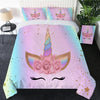 Image of Unicorn Bedding Set With Flowers Cute Colorful Duvet Cover Set 3PCS