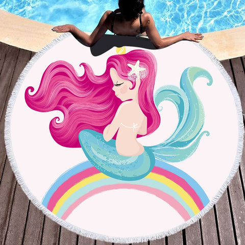 Cartoon Pink Mermaid Microfiber Large Round Beach Towels