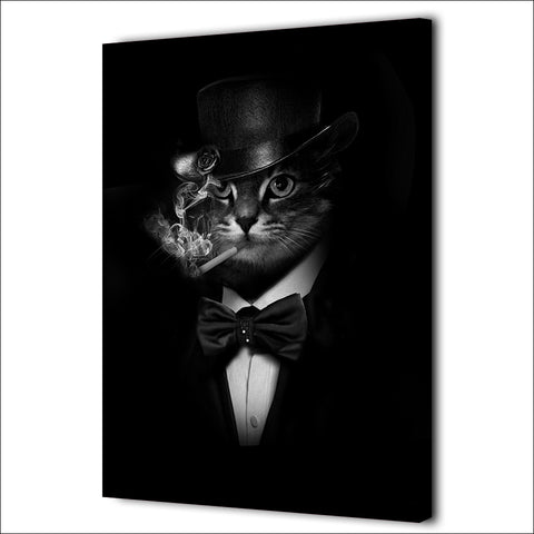 Gentleman Cat Smoking Wall Art Decor Canvas Printing - BlueArtDecor