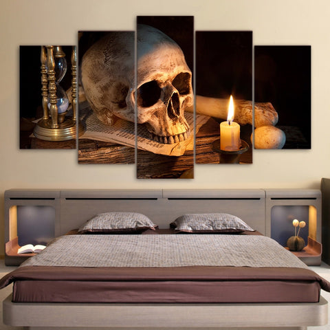 Scary Skull Burning Candle Wall Art Canvas Painting - BlueArtDecor