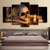 Image of Scary Skull Burning Candle Wall Art Canvas Painting - BlueArtDecor