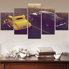 American Graffiti Yellow Black Car Racing Wall Art Decor Canvas Printing