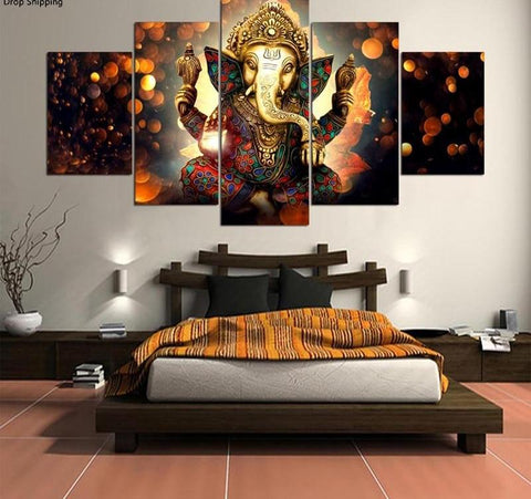 Elephant Trunk God Ganesha Oil Canvas Printing Wall art Decor - BlueArtDecor