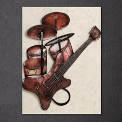 Drum Guitar Music Instrument Vintage Wall Art Decor