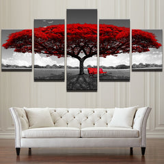 Red Tree Scenery Landscape Wall Art Decor Canvas Printing - BlueArtDecor