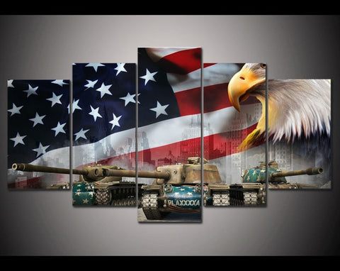 American Eagle Flag With Tank Wall Art Decor Canvas Printing - BlueArtDecor