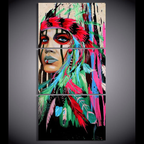 Native American Indian Green Feathered Head Wall Art Decor - BlueArtDecor