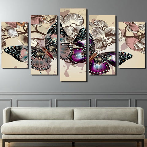 Flowers  Butterfly Wall Art Decor Canvas Printing - BlueArtDecor