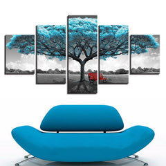 Blue Big Tree Red Chair Landscape Wall Art Decor Canvas Printing - BlueArtDecor
