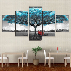 Blue Big Tree Red Chair Landscape Wall Art Decor Canvas Printing