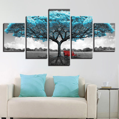 Blue Big Tree Red Chair Landscape Wall Art Decor Canvas Printing - BlueArtDecor