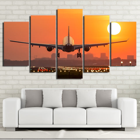 Airplane Sunset Landscape Wall Art Canvas Printing - BlueArtDecor