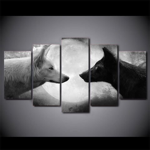 Wolf Couple Black And White Wolves Wall Art Canvas Printing - BlueArtDecor