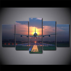 Sunset Airplane Lawn airport Wall Art Canvas Printing