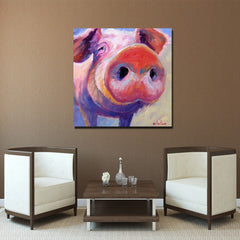 Cute Pink Bristle Pig Wall Art Decor Canvas Printing - BlueArtDecor
