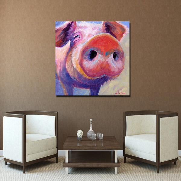 Cute Pink Bristle Pig Wall Art Decor Canvas Printing – BlueArtDecor