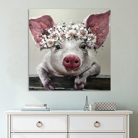 Bristle Pig Wearing Wreath Flower Wall Art Decor - BlueArtDecor