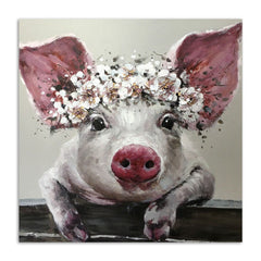 Bristle Pig Wearing Wreath Flower Wall Art Decor