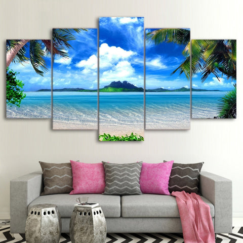 Palm Trees Blue Sky White Sand Wll Art Decor Canvas Printing - BlueArtDecor