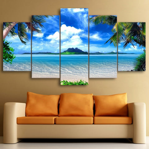 Palm Trees Blue Sky White Sand Wll Art Decor Canvas Printing - BlueArtDecor