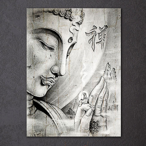 Black and White Ancient Buddha Wall Art Decor - BlueArtDecor