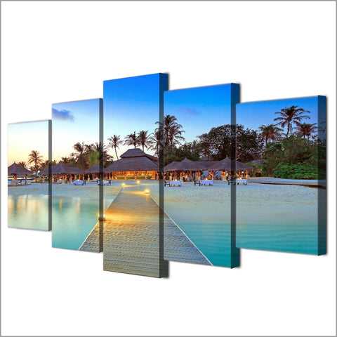 Paradise Beach Tropical Palm Trees Wall Art Decor Canvas Printing - BlueArtDecor