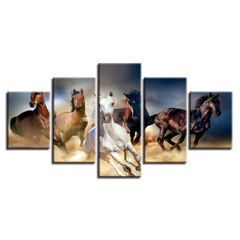 Five Horse Running Wall Art Decor Canvas Printing - BlueArtDecor