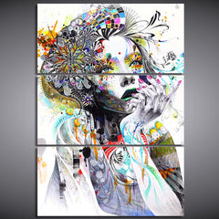 Psychedelic Girl Watercolor Flower Hair Wall Art Decor - BlueArtDecor