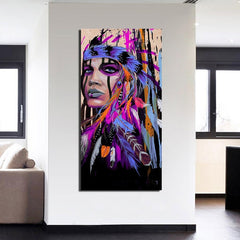 Native American Indian Violet Feathered Wall Art Decor Canvas Printing - BlueArtDecor