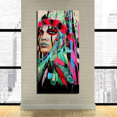 Native American Indian Green Feathered Wall Art Decor Canvas Printing - BlueArtDecor