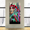 Image of Native American Indian Green Feathered Wall Art Decor Canvas Printing - BlueArtDecor