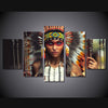 Image of Native American Indian Girl feather 5-panels Wall Art Decor - BlueArtDecor