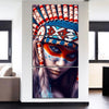 Image of Native American Indian Girl Feathered Wall Art Decor Canvas Printing