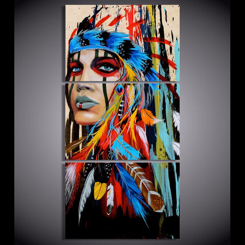 Native American Indian with feather Wall Art Decor Canvas Printing - BlueArtDecor
