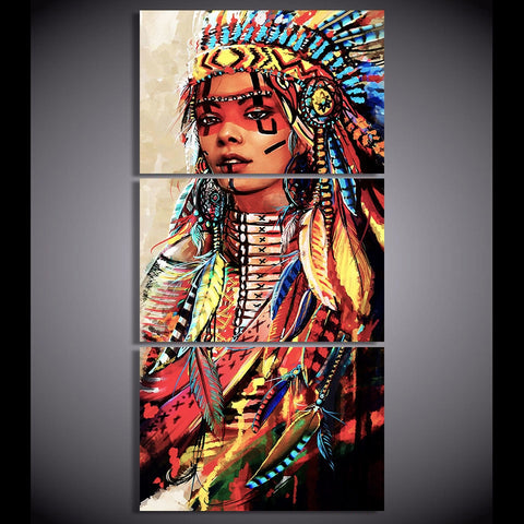 Native American Indian Woman Feathered Head Wall Art Decor - BlueArtDecor