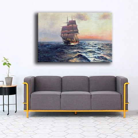 Sailing Ship At Sea Wave Seascape Wall Art Canvas Print