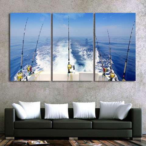 Fishing Rod Blue Sea Wall Art Decor Canvas Printing - BlueArtDecor