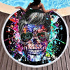 Image of Skull Color Hippie Round Beach Towel